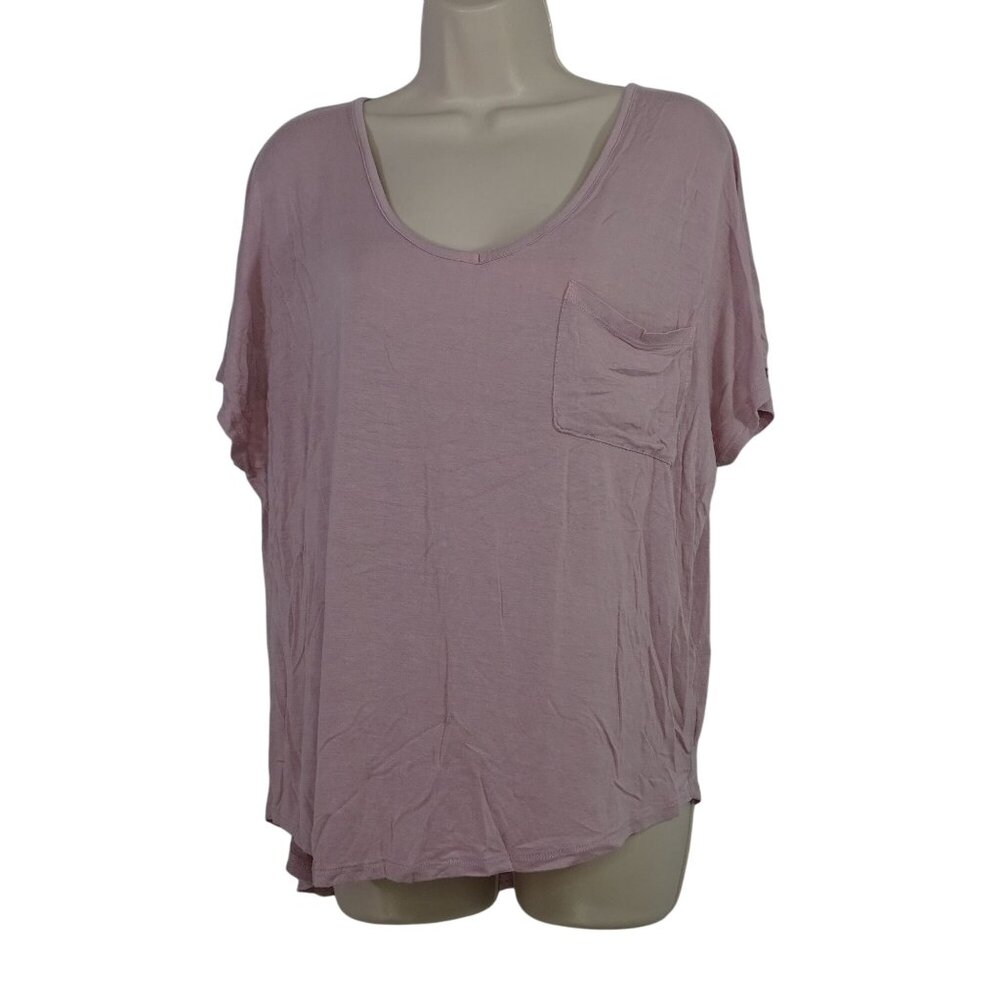 Hippie Rose Pink V-Neck Short Sleeve Pocket T-Shirt Women Size L Casual Top